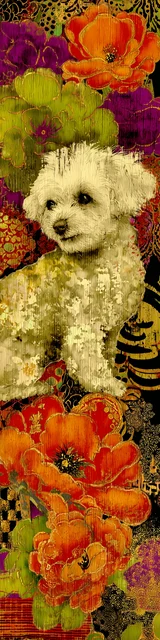 Free printable dog bookmark featuring nervous shih tzu on bright orange